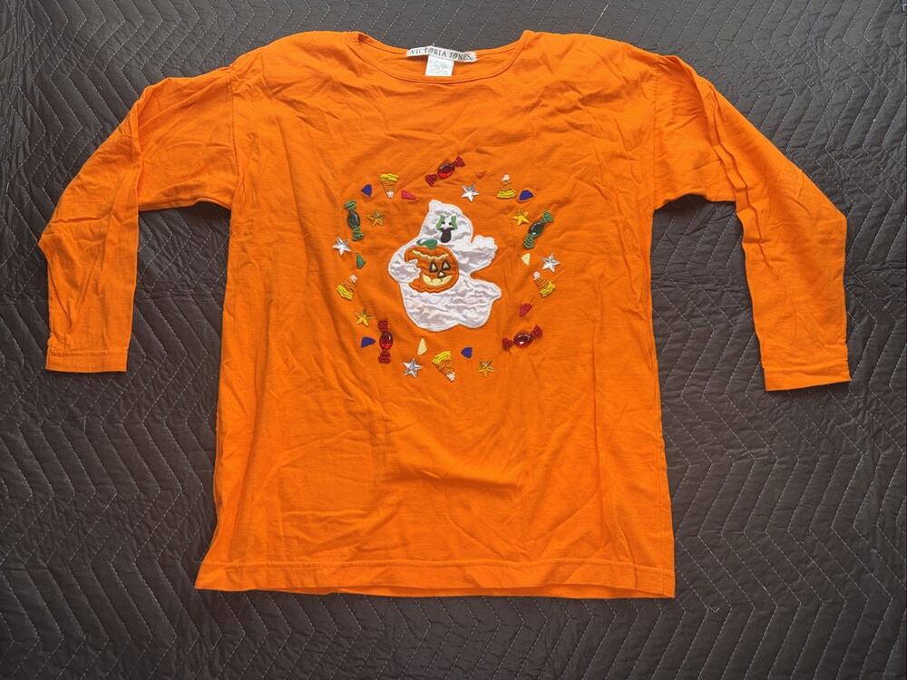 Victoria Jones Vtg Halloween Spooky Ghoul Halloween Orange Size S